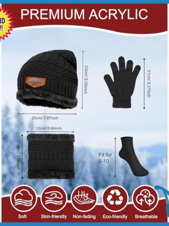 96 Piece Winter Accessories Set Beanies Gloves Scarves Socks Bulk Unisex